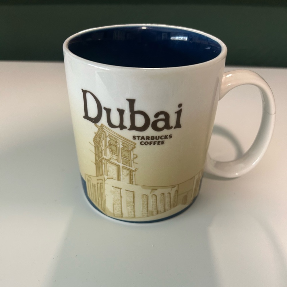 2014 Starbucks Dubai Ceramic Mug - Cream Exterior with Blue Interior